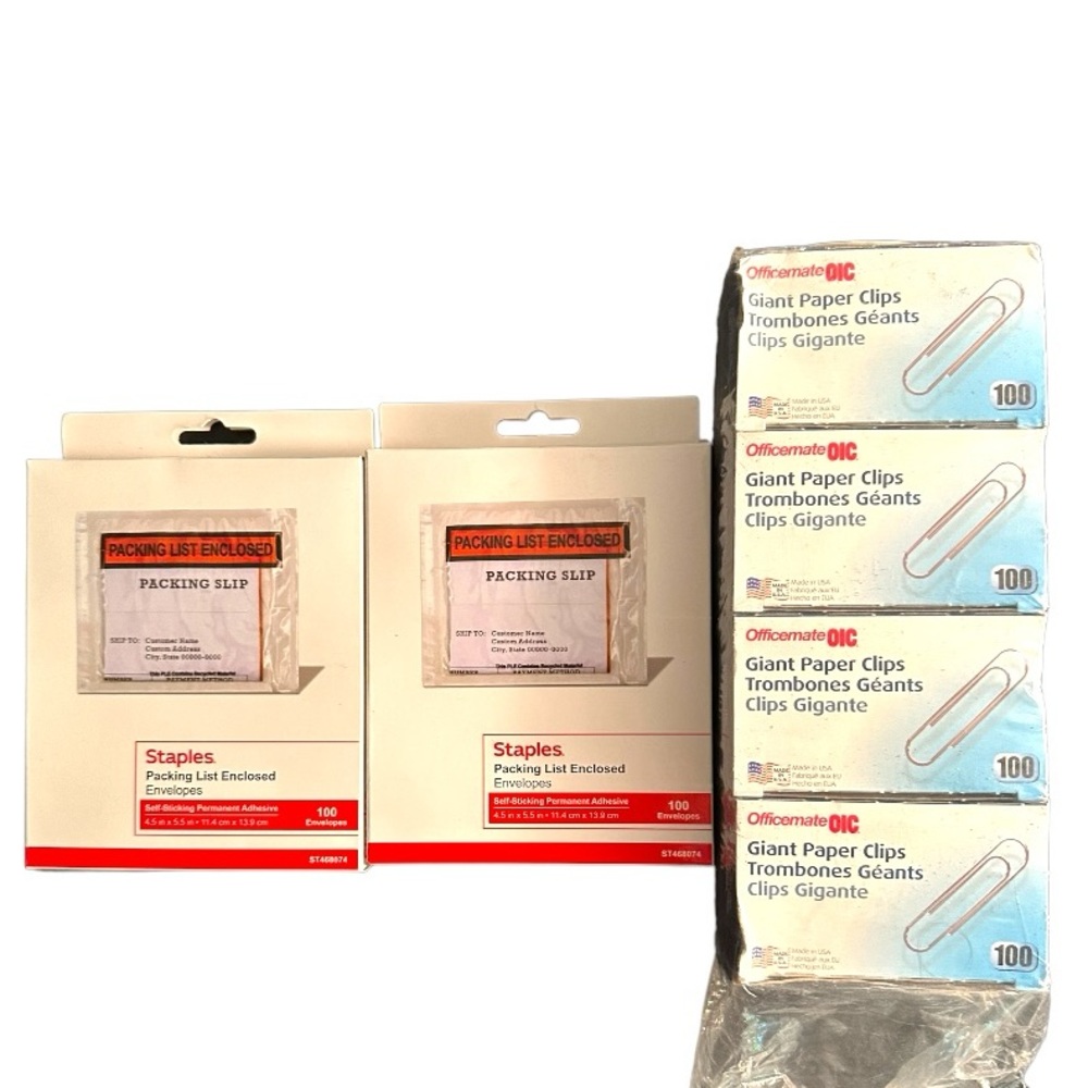 Office Supplies. Paper Clips & Shipping Label Envelopes.